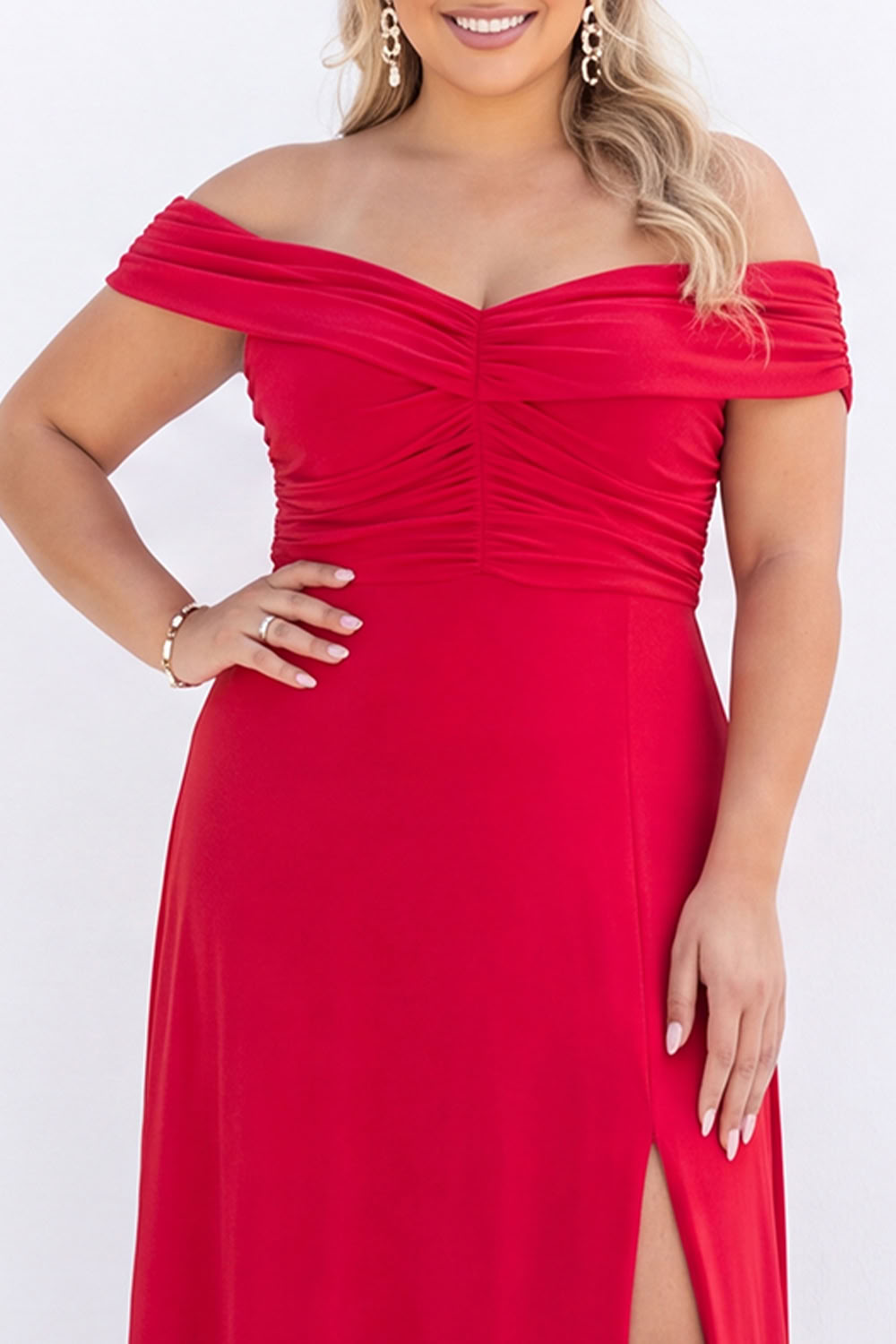 Off the Shoulder Black A Line Long Plus Size Formal Dress with Slit