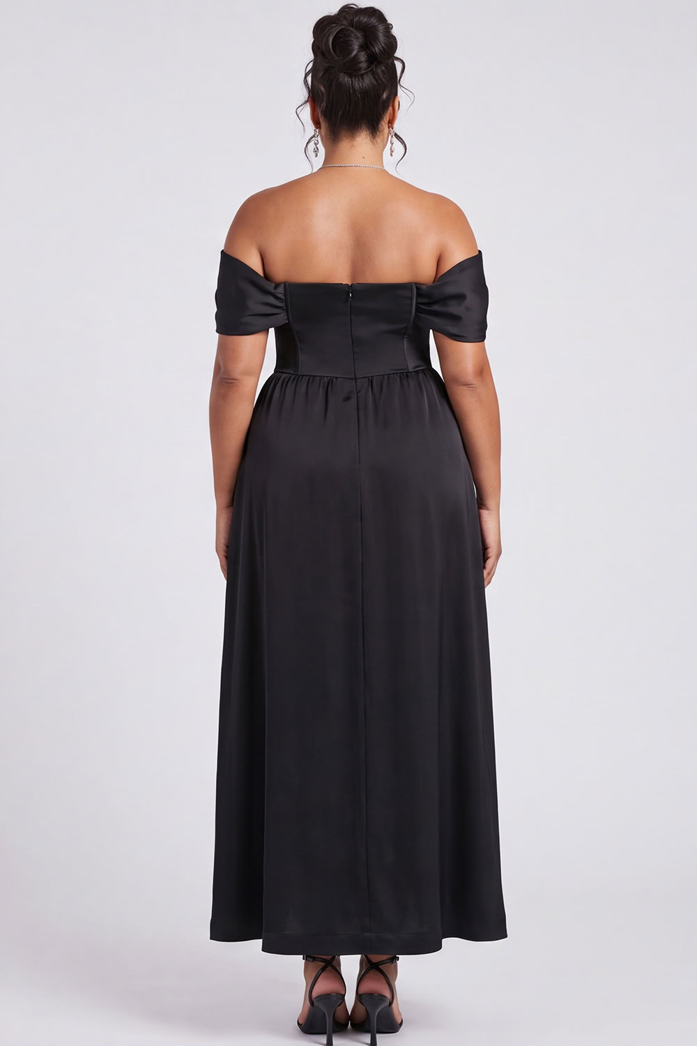 Black Plus Size Corset Off the Shoulder A Line Formal Dress