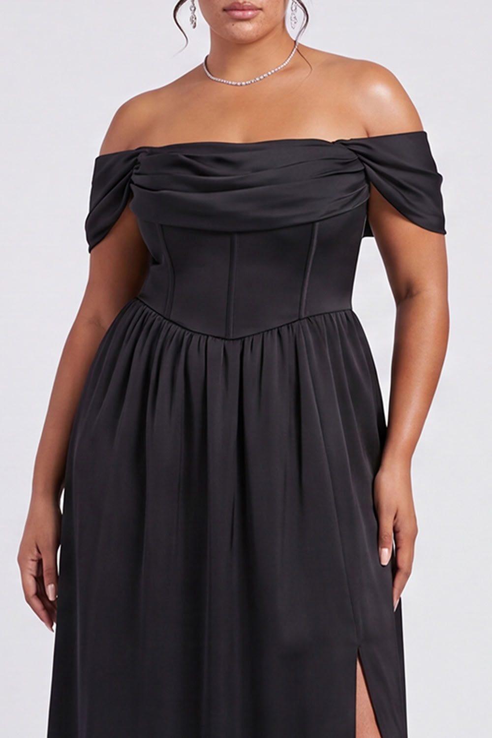 Black Plus Size Corset Off the Shoulder A Line Formal Dress