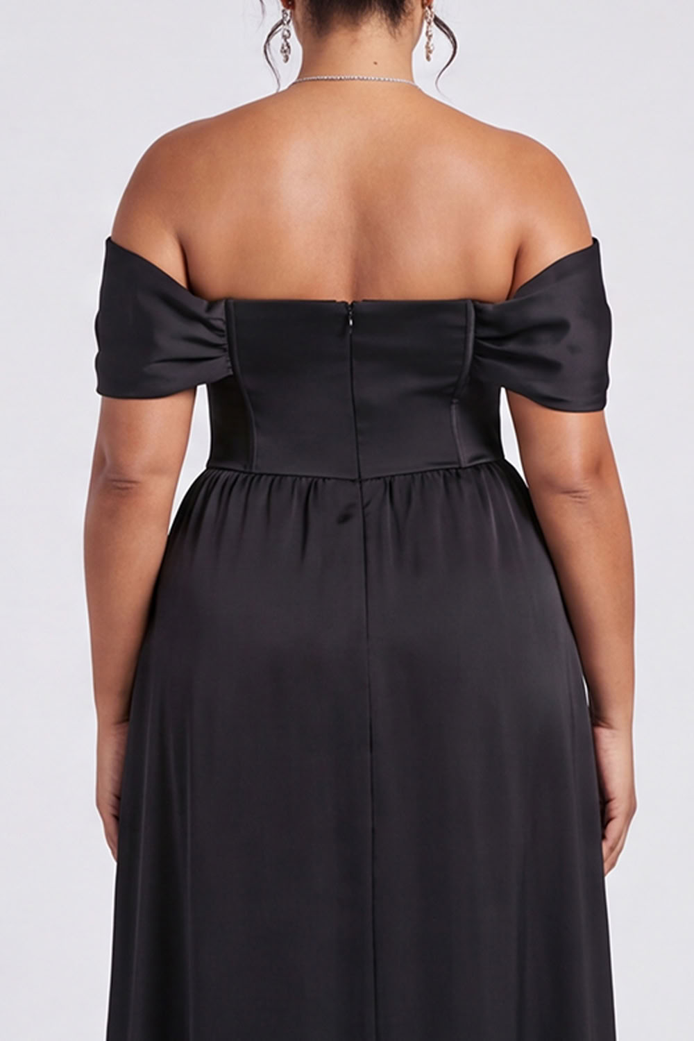 Black Plus Size Corset Off the Shoulder A Line Formal Dress