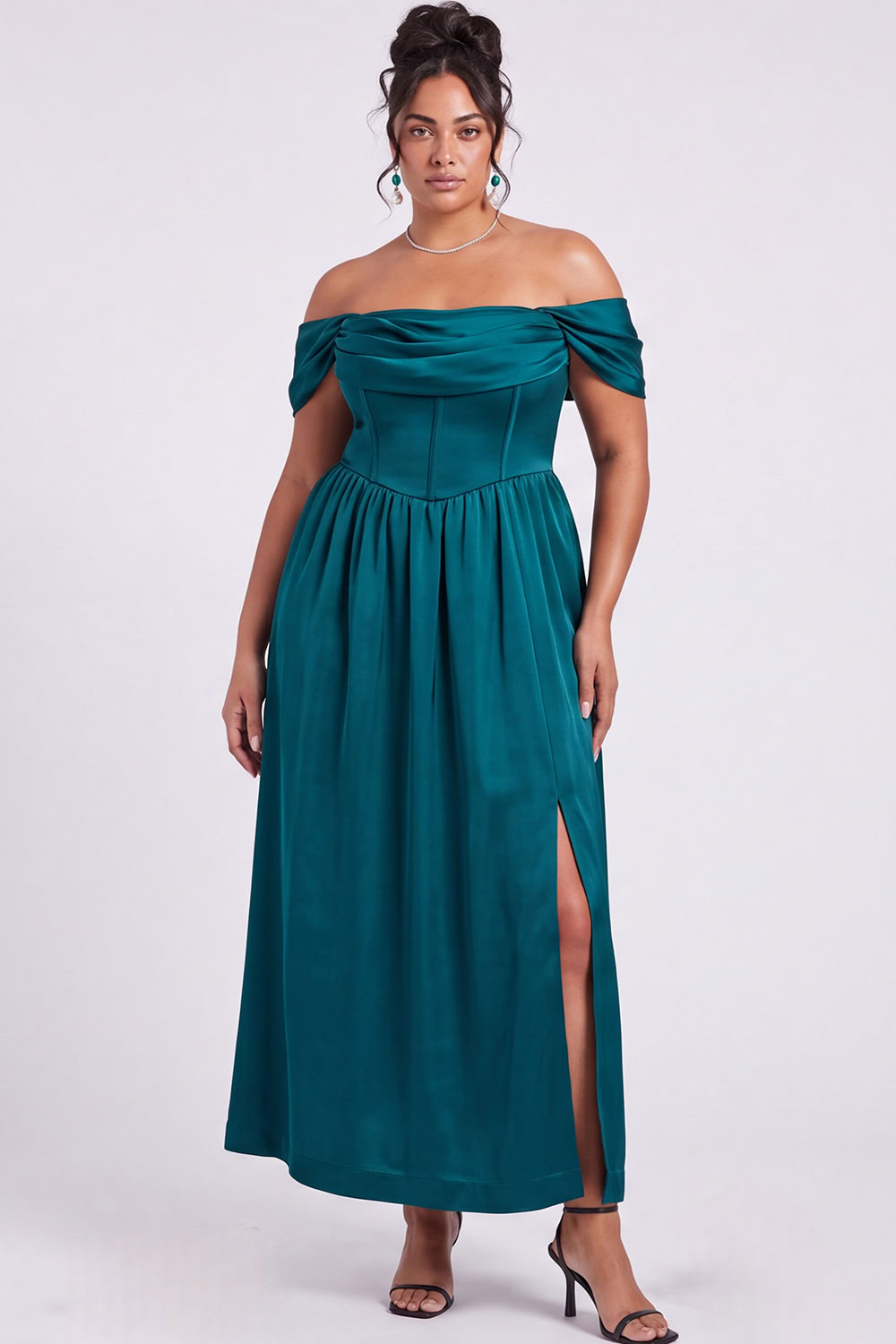 Black Plus Size Corset Off the Shoulder A Line Formal Dress
