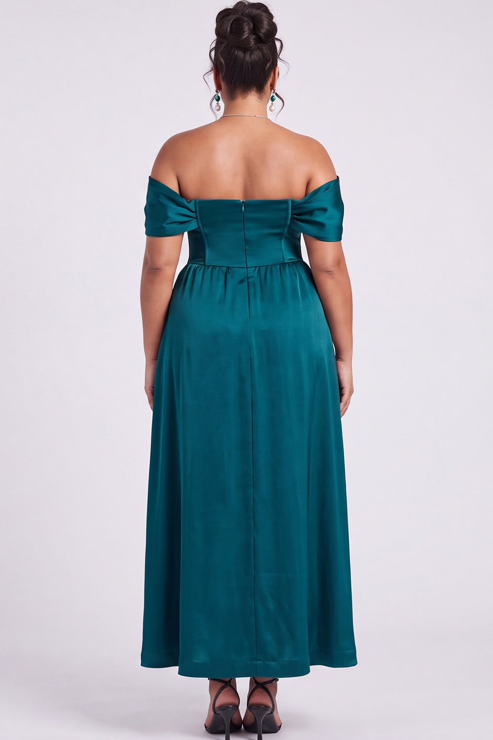 Black Plus Size Corset Off the Shoulder A Line Formal Dress