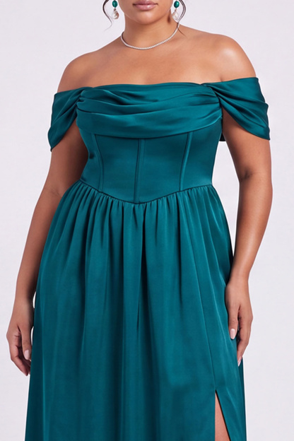 Black Plus Size Corset Off the Shoulder A Line Formal Dress