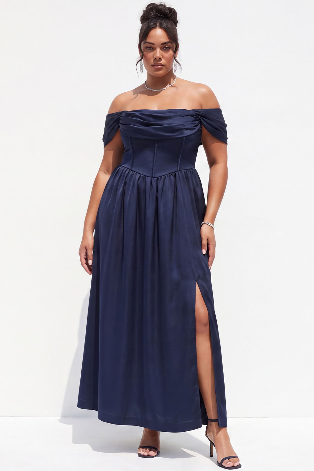 Black Plus Size Corset Off the Shoulder A Line Formal Dress