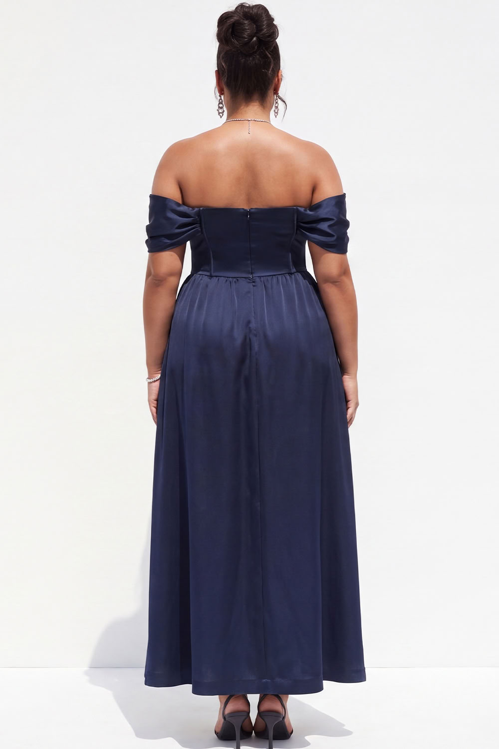 Black Plus Size Corset Off the Shoulder A Line Formal Dress