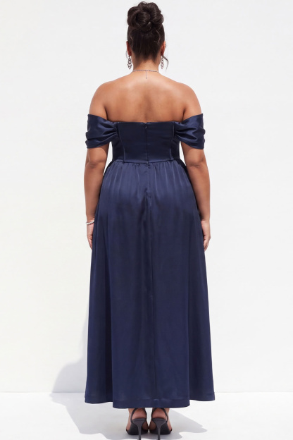 Black Plus Size Corset Off the Shoulder A Line Formal Dress