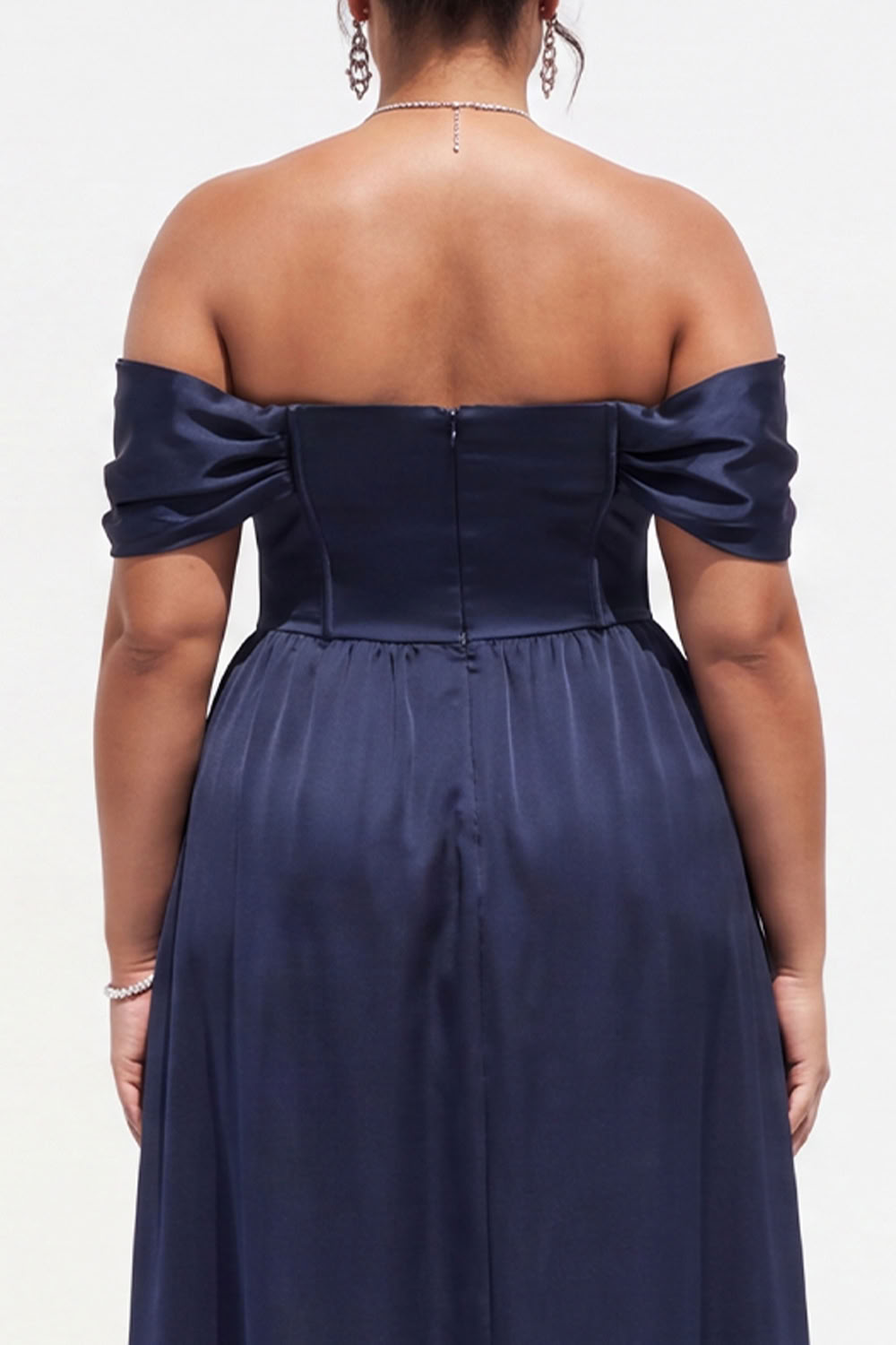 Black Plus Size Corset Off the Shoulder A Line Formal Dress