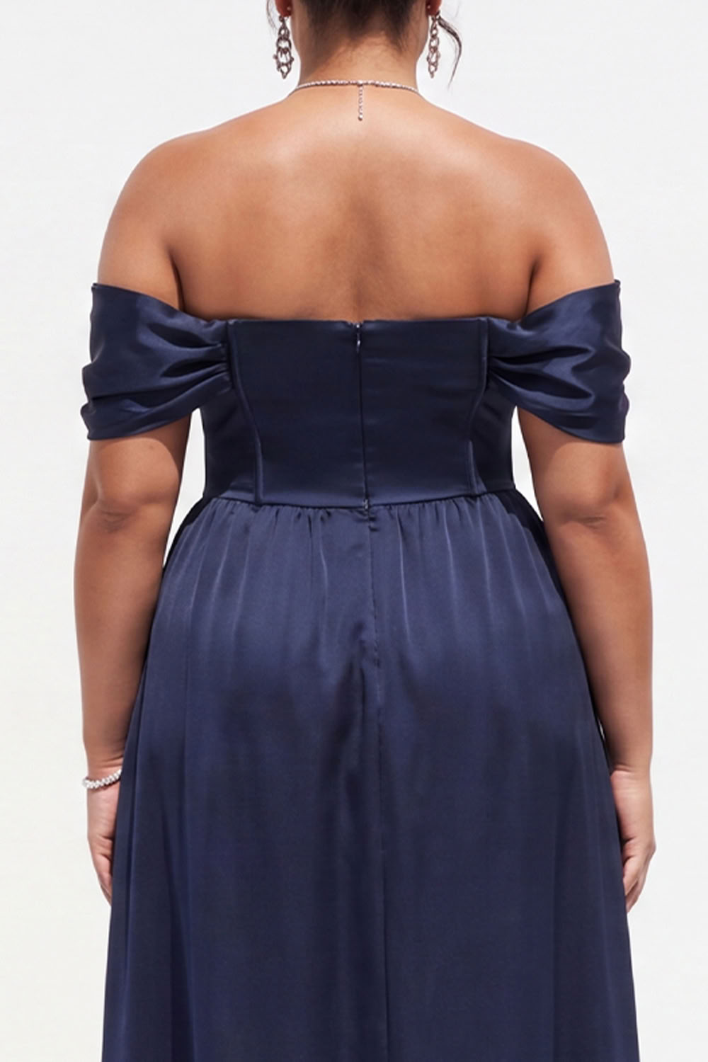 Black Plus Size Corset Off the Shoulder A Line Formal Dress