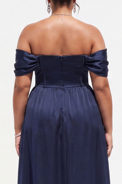 Black Plus Size Corset Off the Shoulder A Line Formal Dress