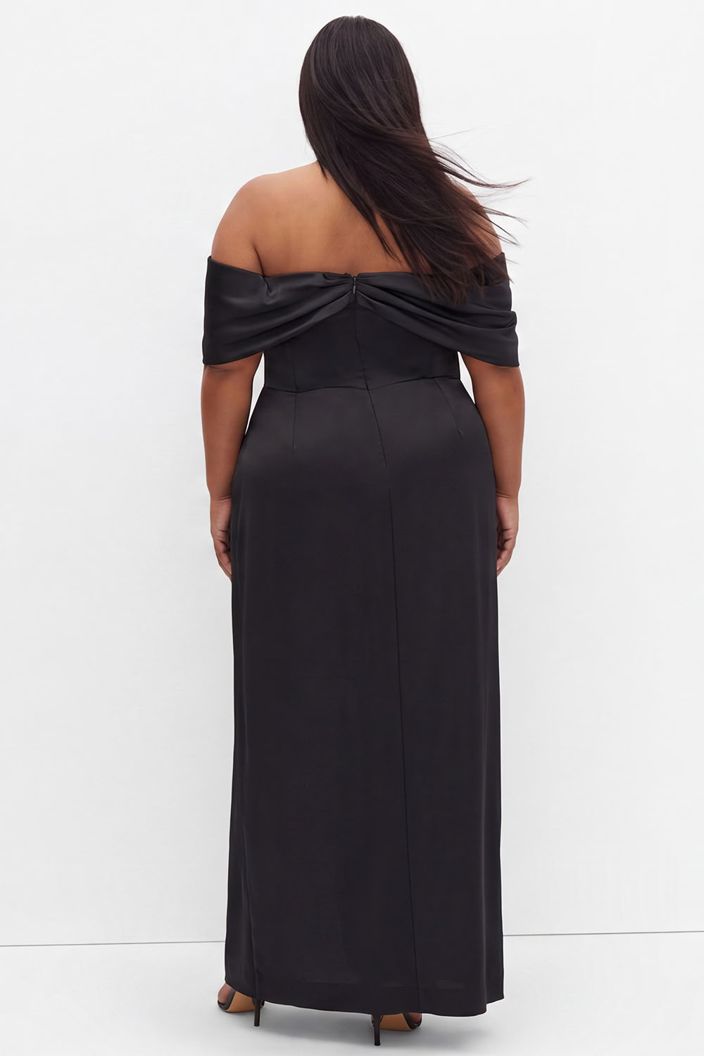 Plus Size Coffee Off the Shoulder Formal Dress with Slit