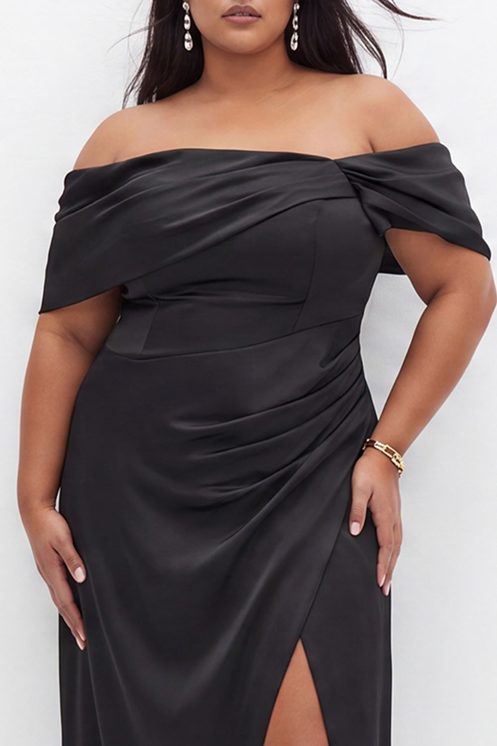 Plus Size Coffee Off the Shoulder Formal Dress with Slit