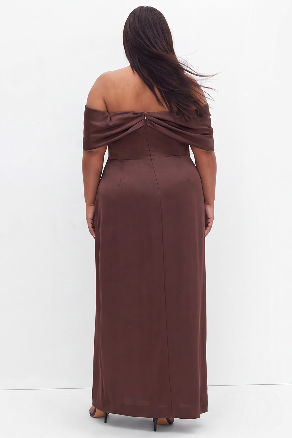 Plus Size Coffee Off the Shoulder Formal Dress with Slit