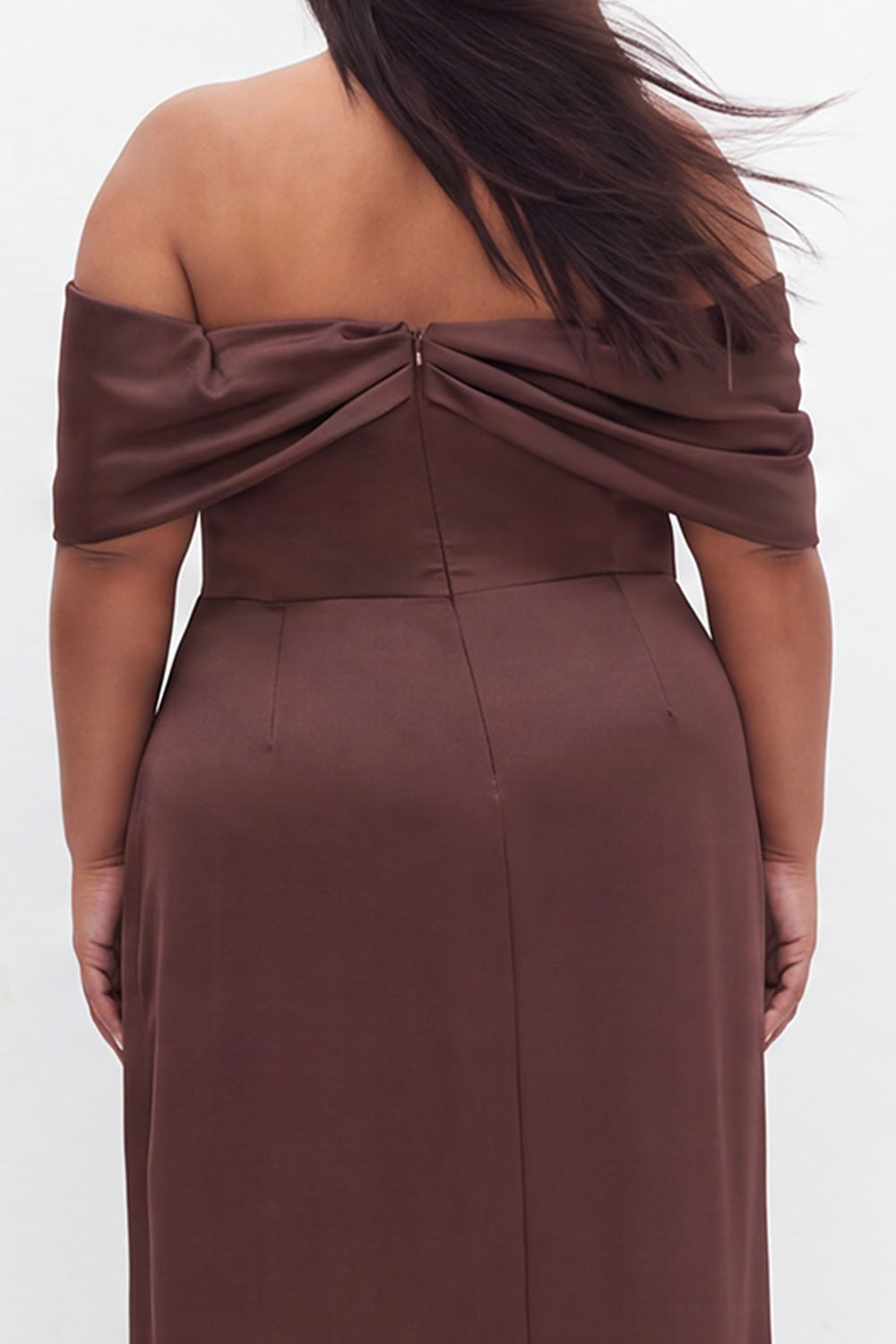 Plus Size Coffee Off the Shoulder Formal Dress with Slit