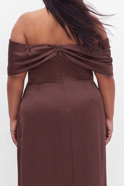 Plus Size Coffee Off the Shoulder Formal Dress with Slit