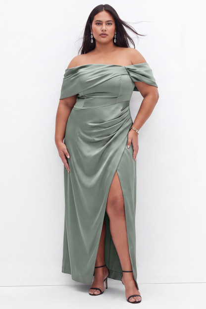 Plus Size Coffee Off the Shoulder Formal Dress with Slit