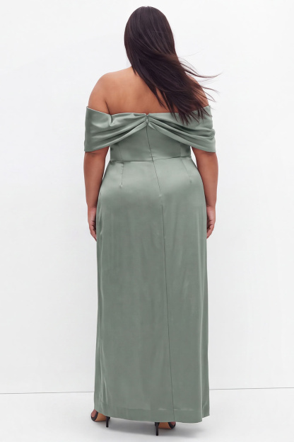 Plus Size Coffee Off the Shoulder Formal Dress with Slit