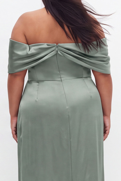 Plus Size Coffee Off the Shoulder Formal Dress with Slit