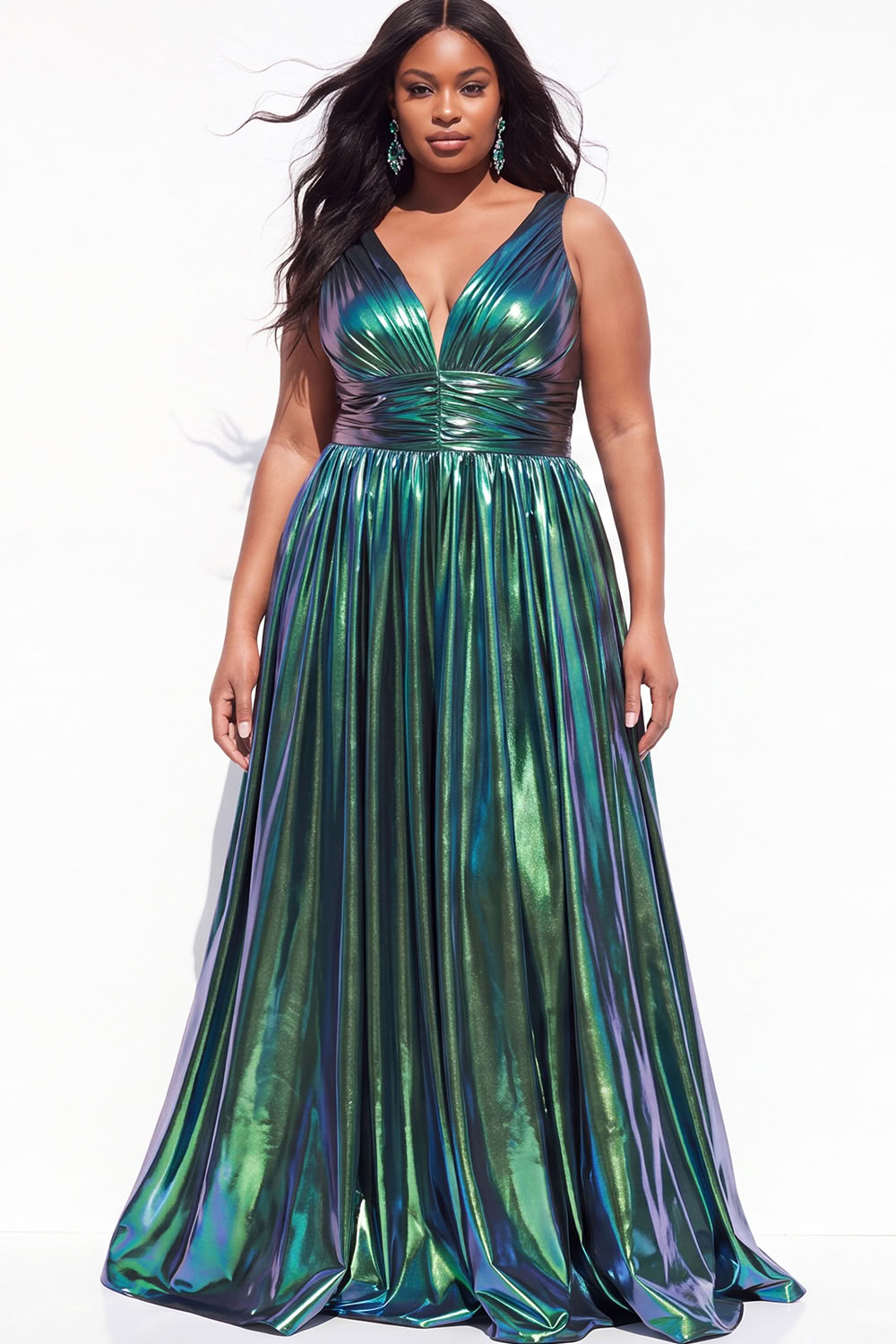 Purple A Line Pleated Plus Size Long Prom Dress
