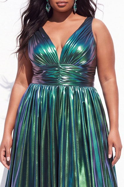Purple A Line Pleated Plus Size Long Prom Dress