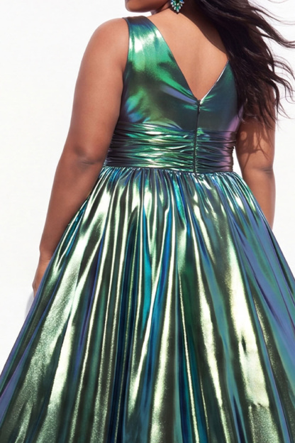 Purple A Line Pleated Plus Size Long Prom Dress