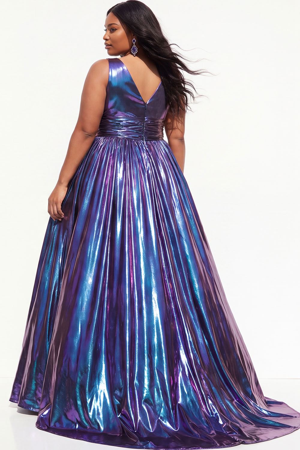 Purple A Line Pleated Plus Size Long Prom Dress