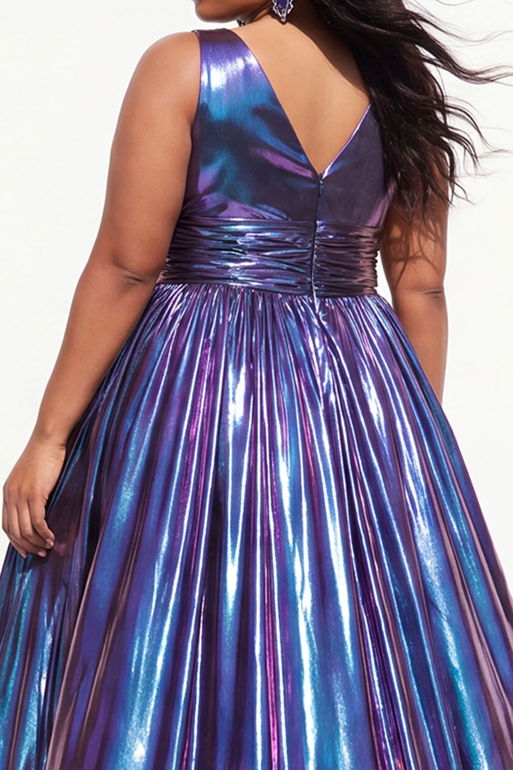 Purple A Line Pleated Plus Size Long Prom Dress