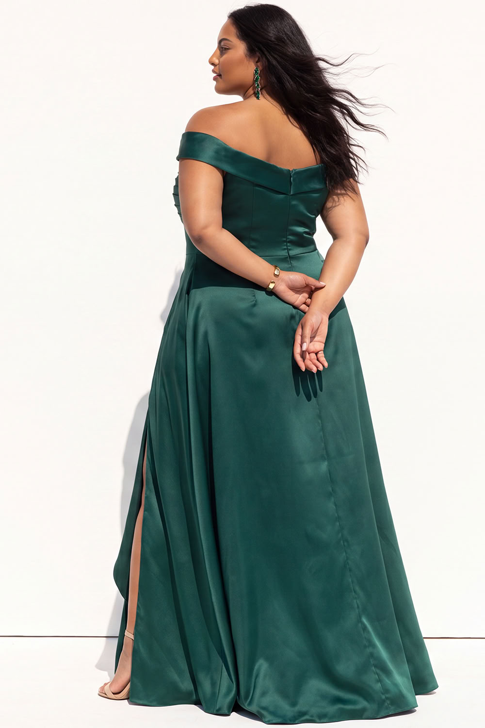 Forest Green Off the Shoulder A Line Plus Size Formal Dress with Slit