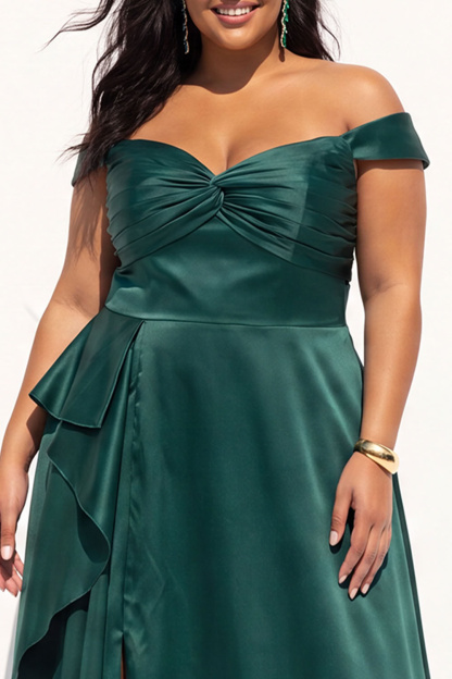 Forest Green Off the Shoulder A Line Plus Size Formal Dress with Slit