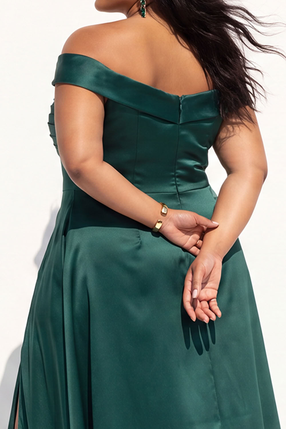 Forest Green Off the Shoulder A Line Plus Size Formal Dress with Slit