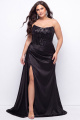 Strapless Satin Black Mermaid Sequin Plus Size Formal Dress with Slit