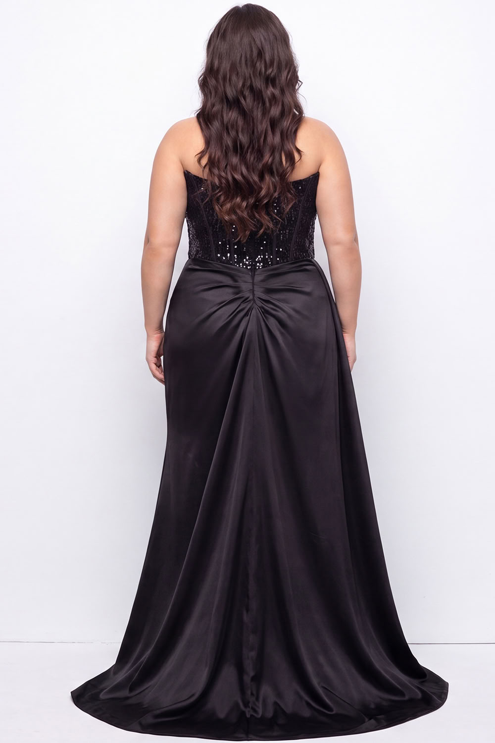 Strapless Black Mermaid Sequin Plus Size Formal Dress with Slit