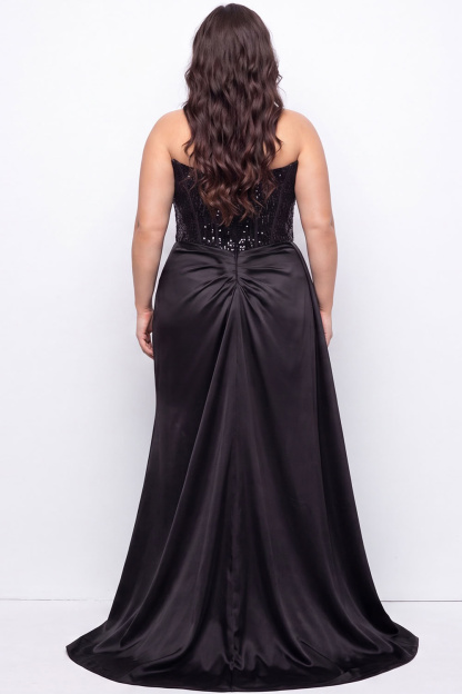 Strapless Black Mermaid Sequin Plus Size Formal Dress with Slit