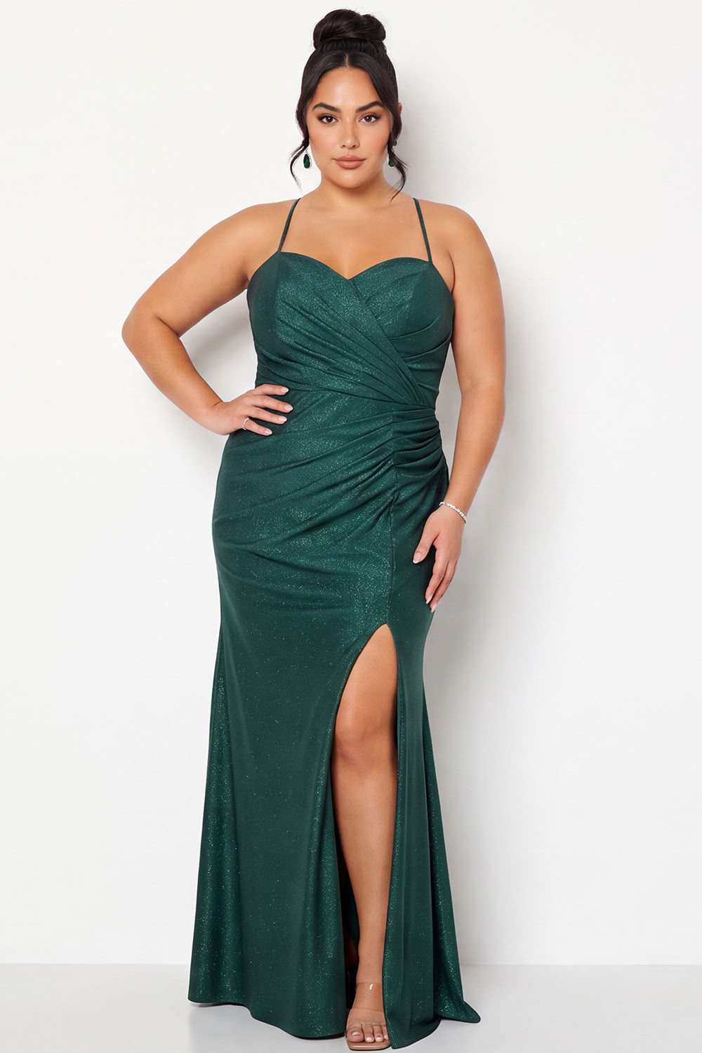 Mermaid Dark Green Spaghetti Straps Plus Size Prom Dress with Slit