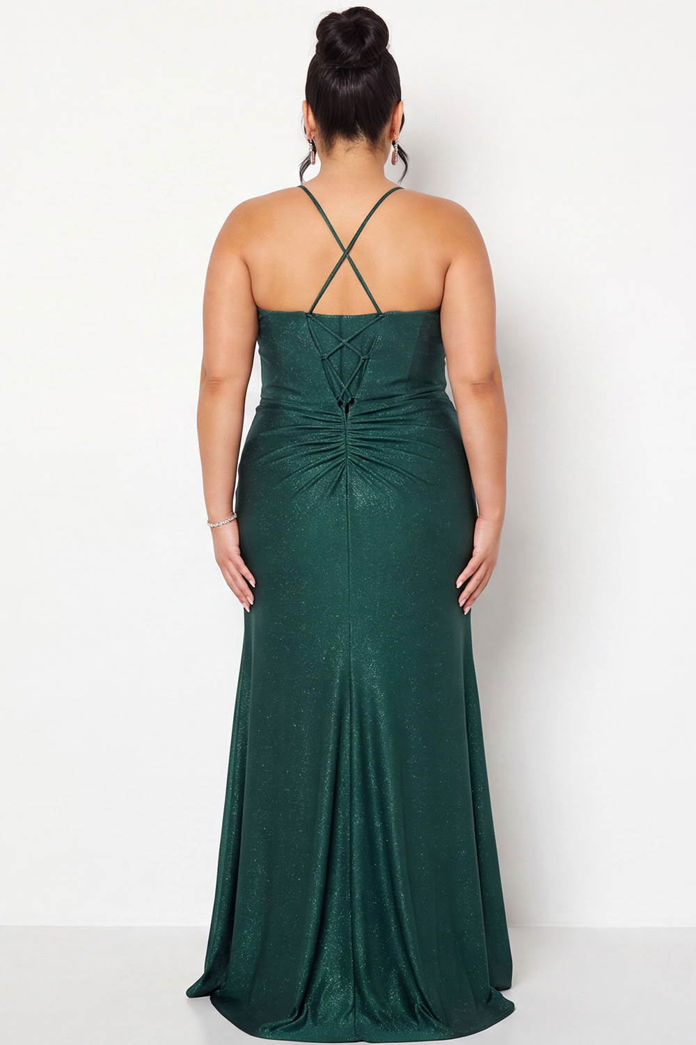 Mermaid Dark Green Spaghetti Straps Plus Size Prom Dress with Slit
