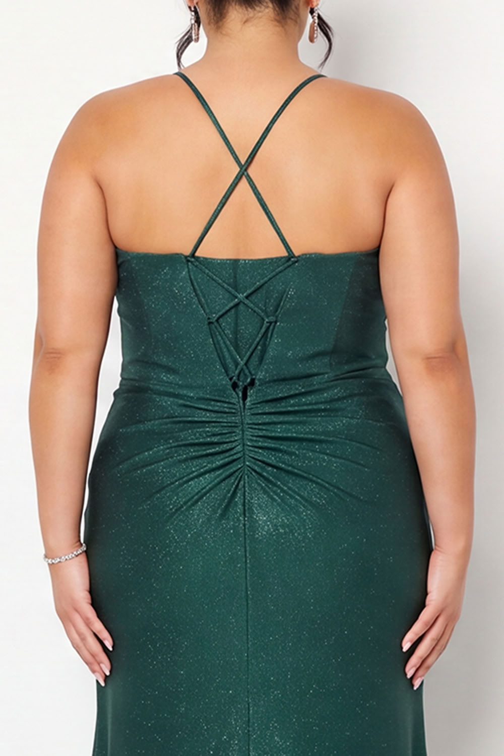 Mermaid Dark Green Spaghetti Straps Plus Size Prom Dress with Slit
