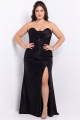 Plus Size Sweetheart Black Satin Mermaid Sequin Maxi Dress with Slit