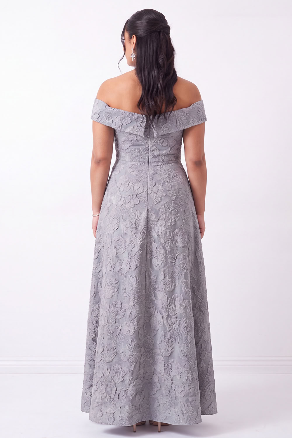 Plus Size Light Grey Off the Shoulder Floral Maxi Dress
