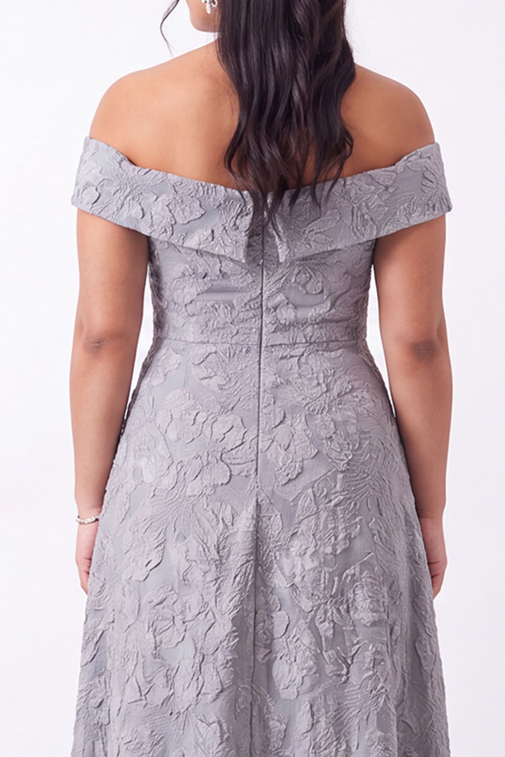 Plus Size Light Grey Off the Shoulder Floral Maxi Dress