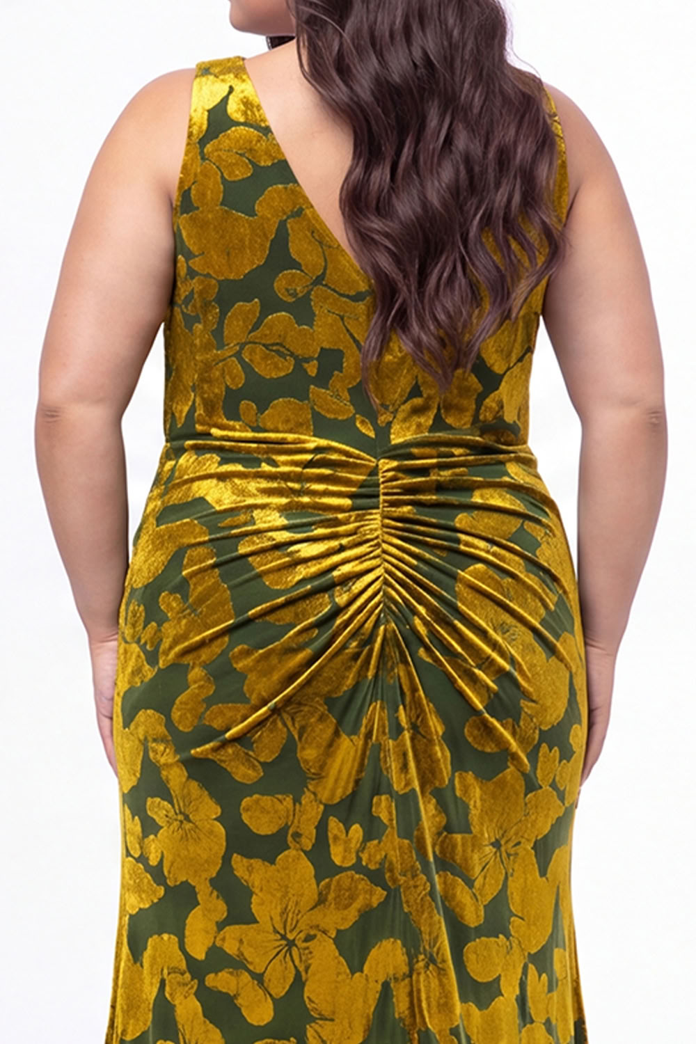 Yellow Floral Velvet Mermaid Maxi Plus Size Dress