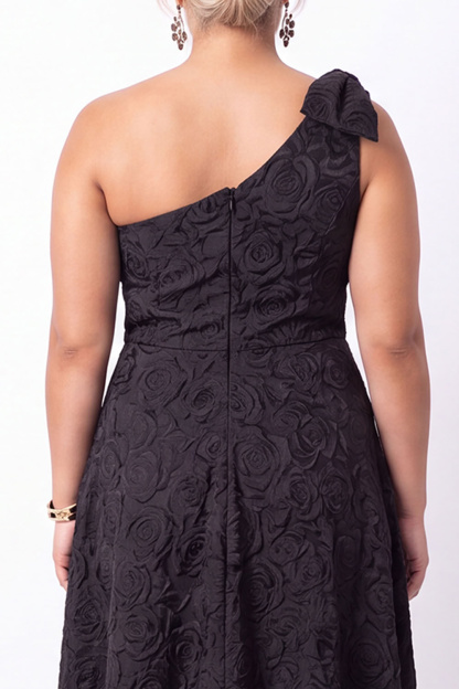 Plus Size One Shoulder A Line Black Floral Formal Dress