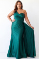 Forest Green Plus Size One Shoulder Mermaid Formal Dress with Streamer