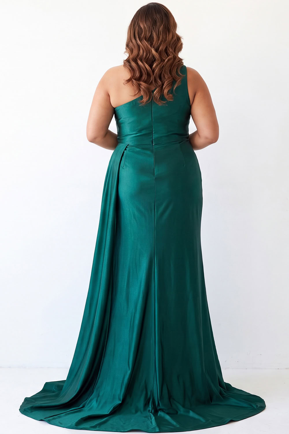 Forest Green One Shoulder Mermaid Plus Size Formal Dress with Sash