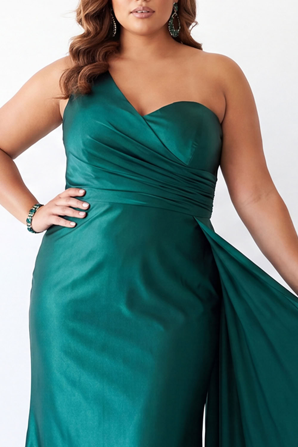 Forest Green One Shoulder Mermaid Plus Size Formal Dress with Sash
