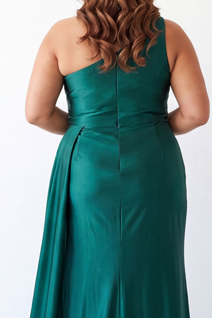 Forest Green One Shoulder Mermaid Plus Size Formal Dress with Sash