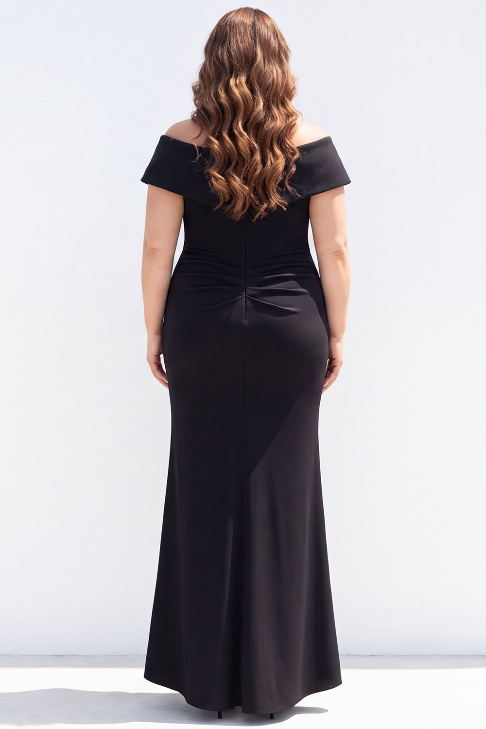 Plus Size Mermaid Black Off the Shoulder Formal Dress with Sash