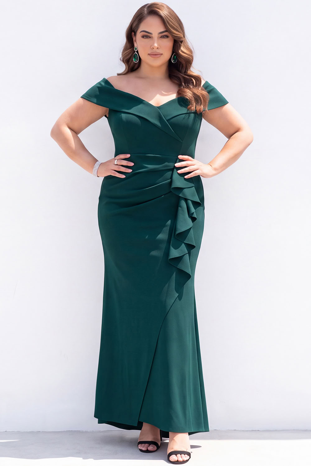 Plus Size Mermaid Black Off the Shoulder Formal Dress with Sash