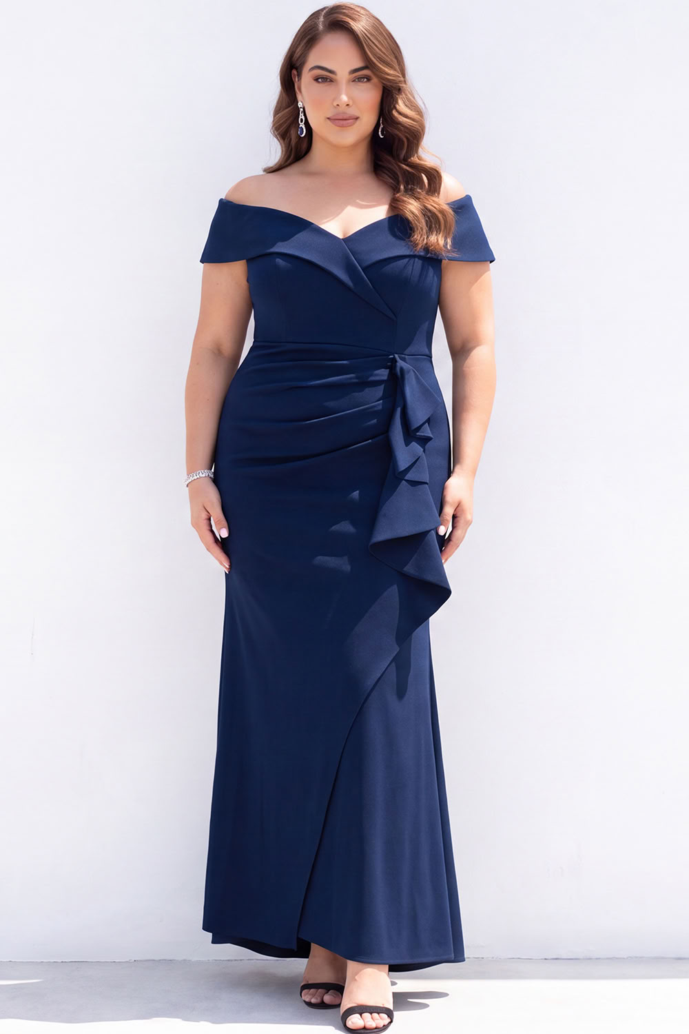 Plus Size Mermaid Black Off the Shoulder Formal Dress with Sash
