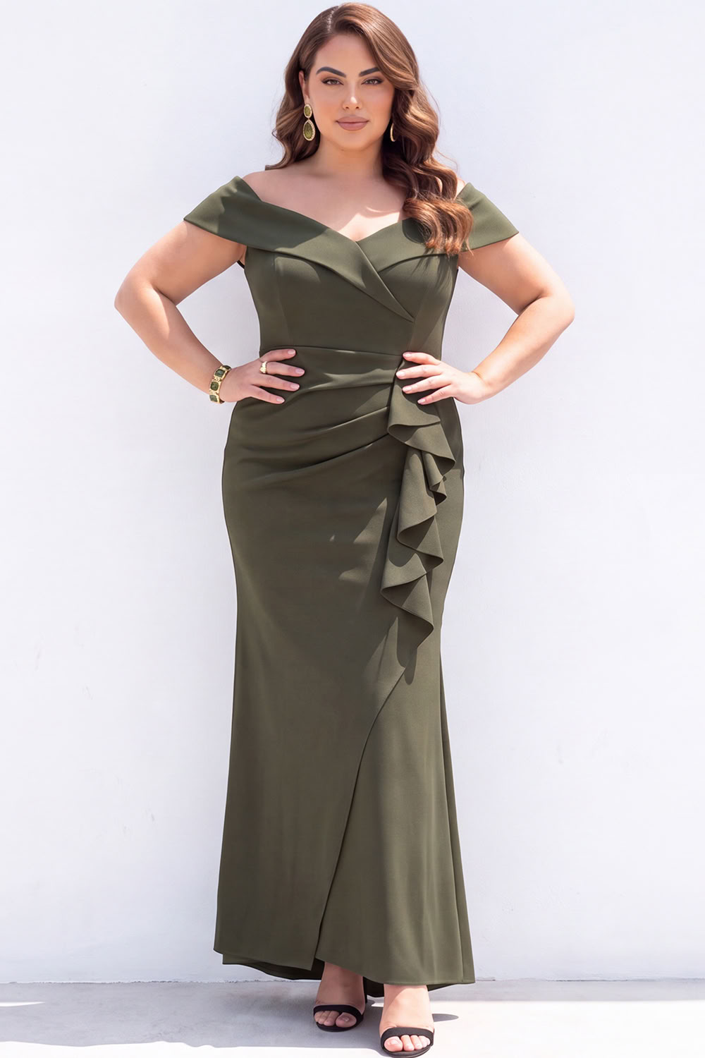 Plus Size Mermaid Black Off the Shoulder Formal Dress with Sash