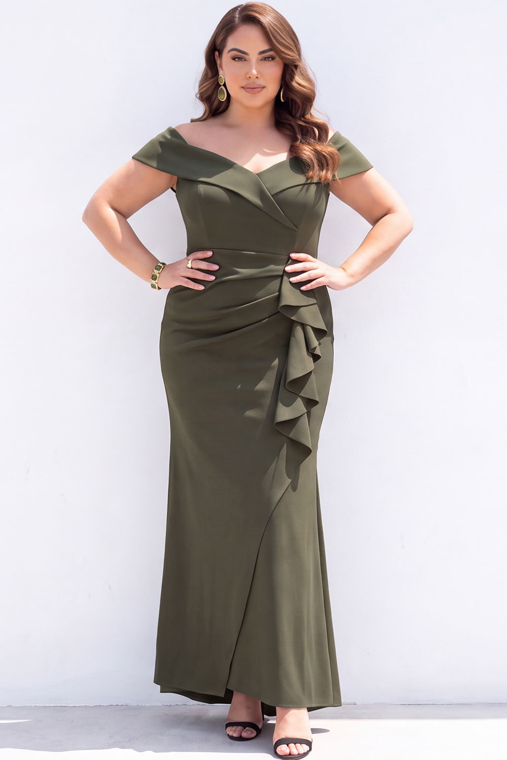 Plus Size Mermaid Black Off the Shoulder Formal Dress with Sash