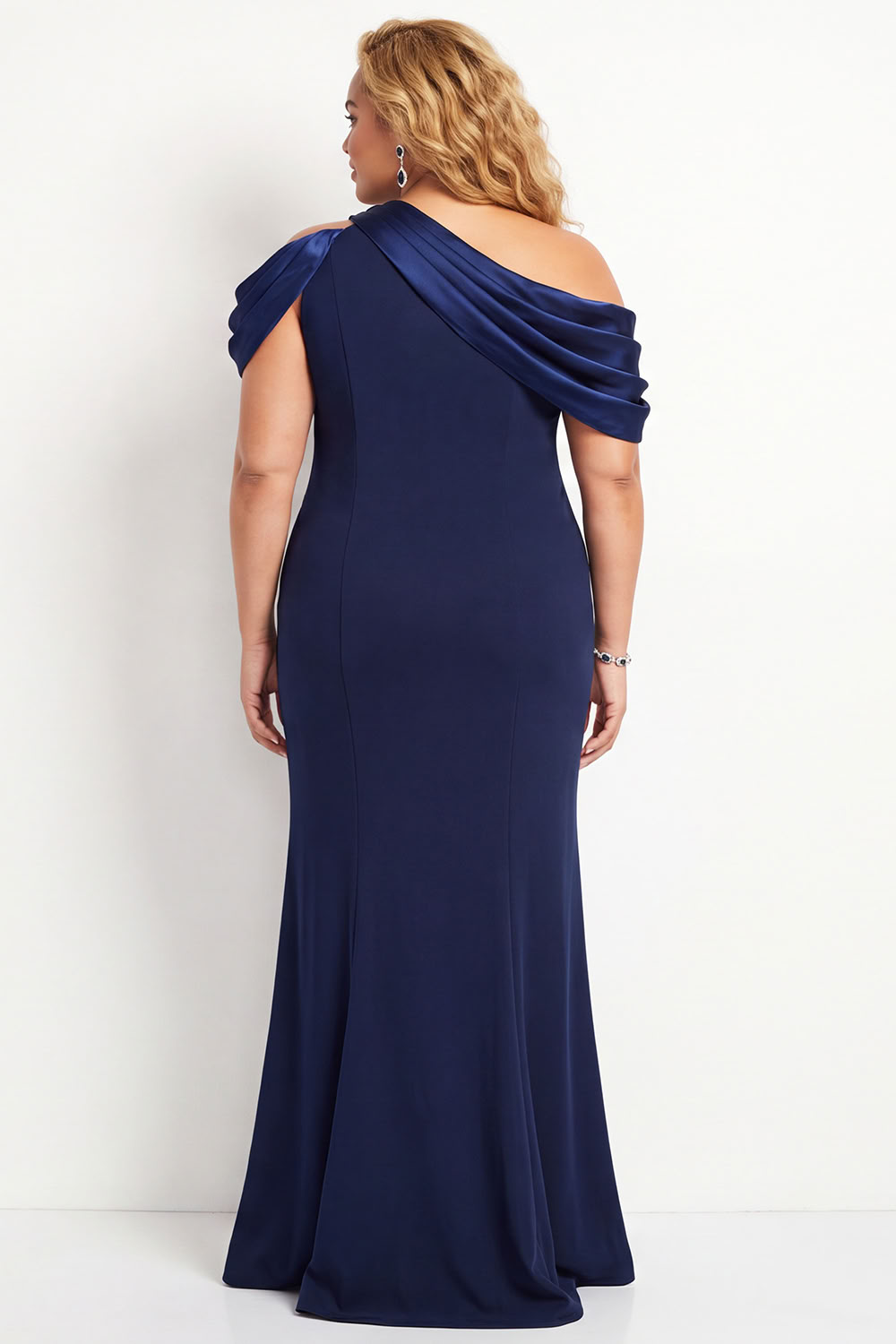 Asymmetrical Neck Mermaid Navy Plus Size Formal Dress